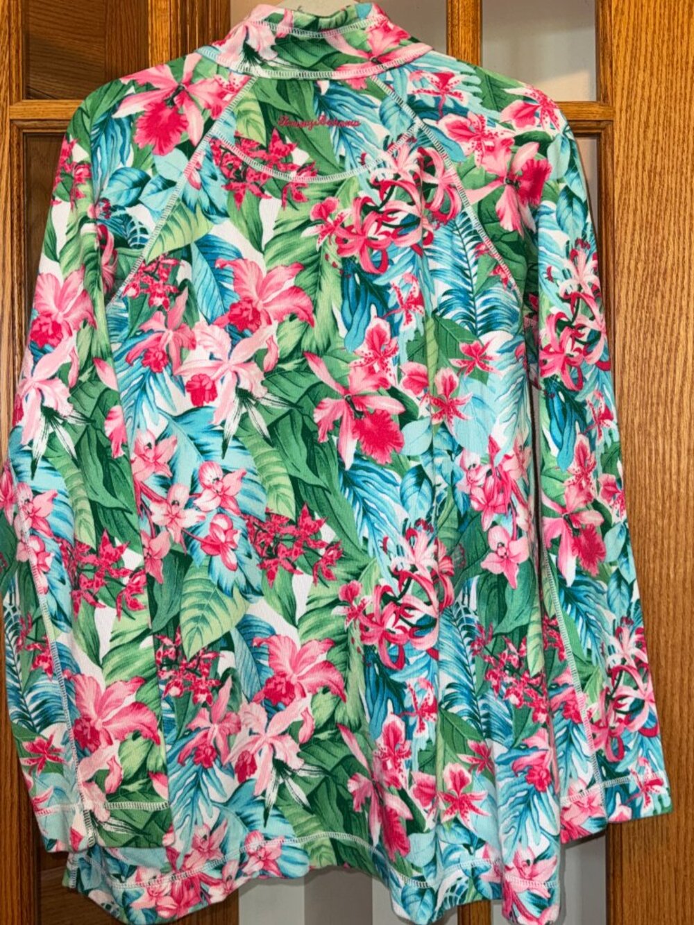 EUC TOMMY BAHAMA ARUBA PINK FLORAL TROPICAL FULL ZIP TOP JACKET SWEATSHIRT XL - Picture 3 of 5